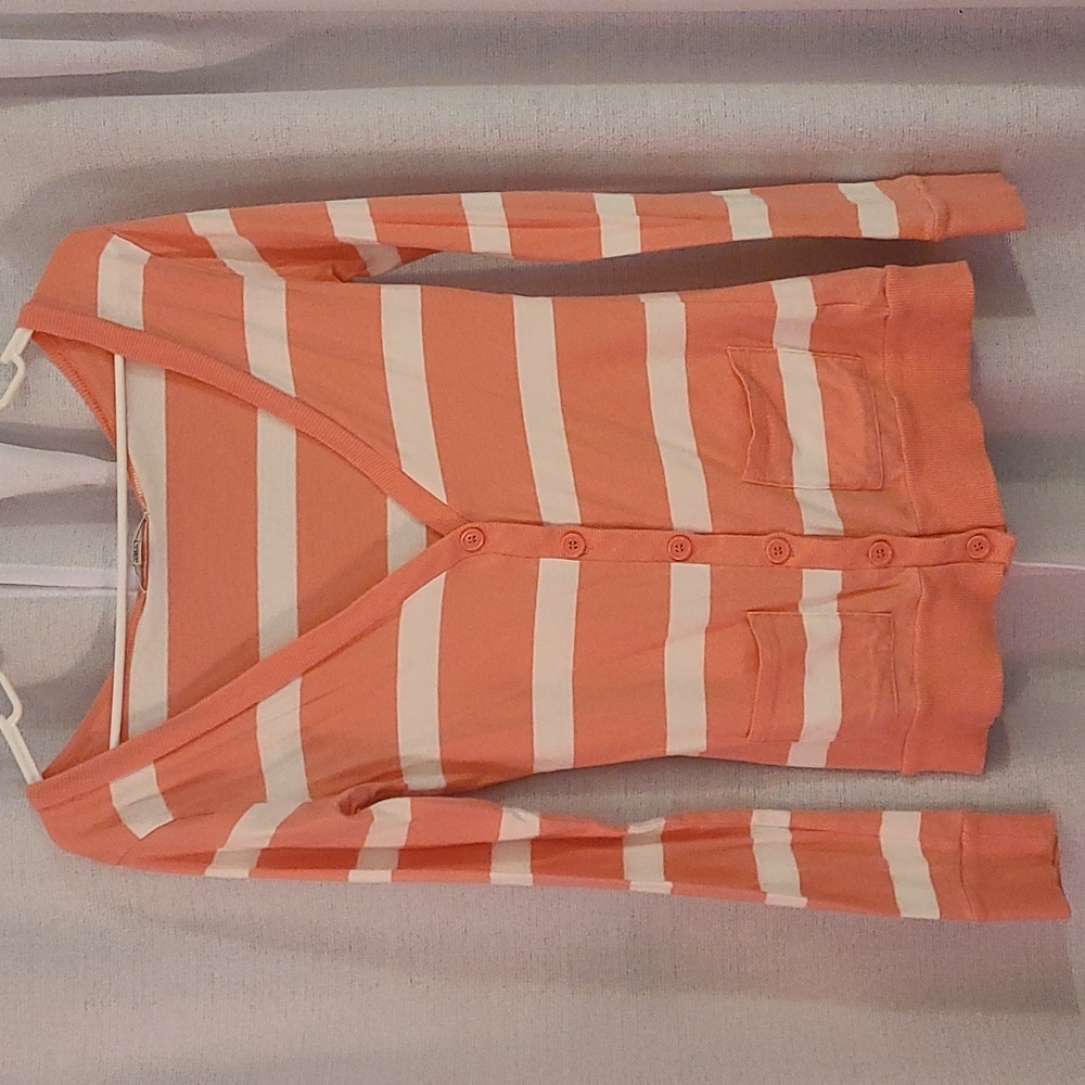Coral striped button up cardigan